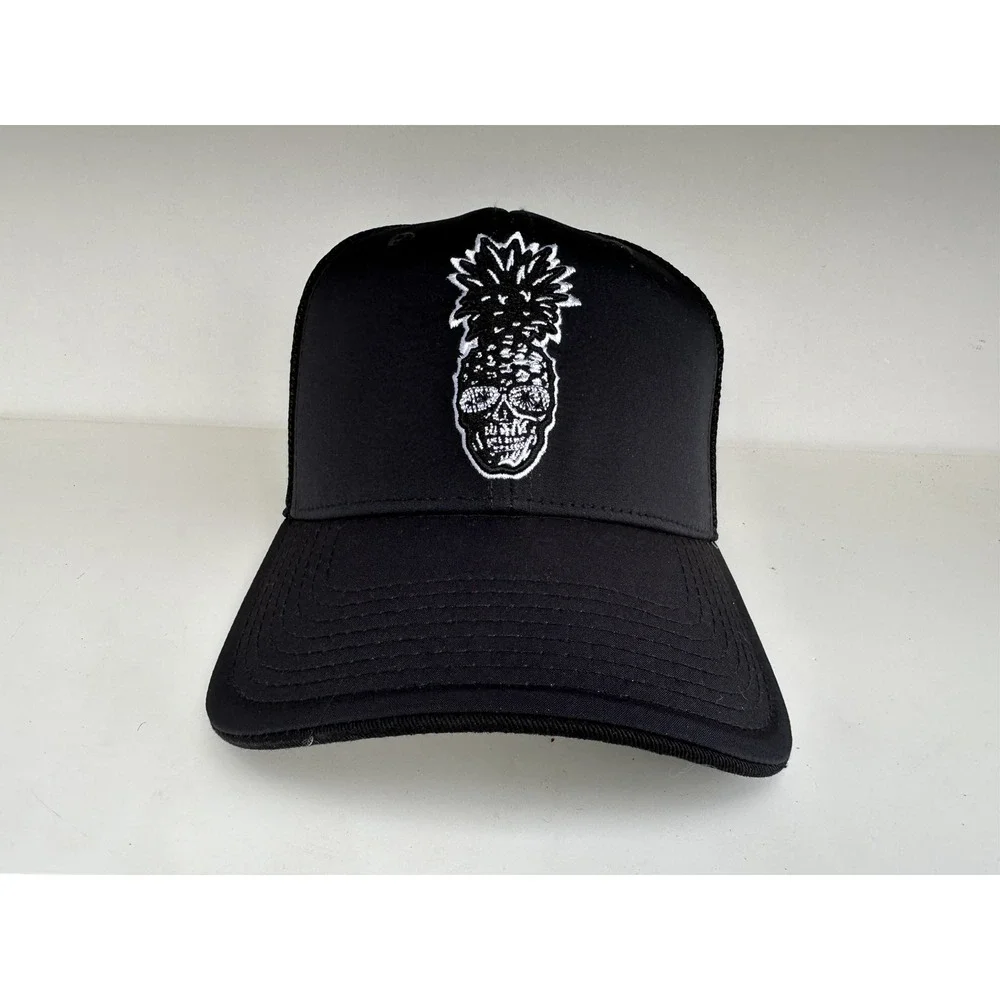 The Game - Embroidered Pineapple‎ Skull Head - Black Fitted Trucker Hat, Size M